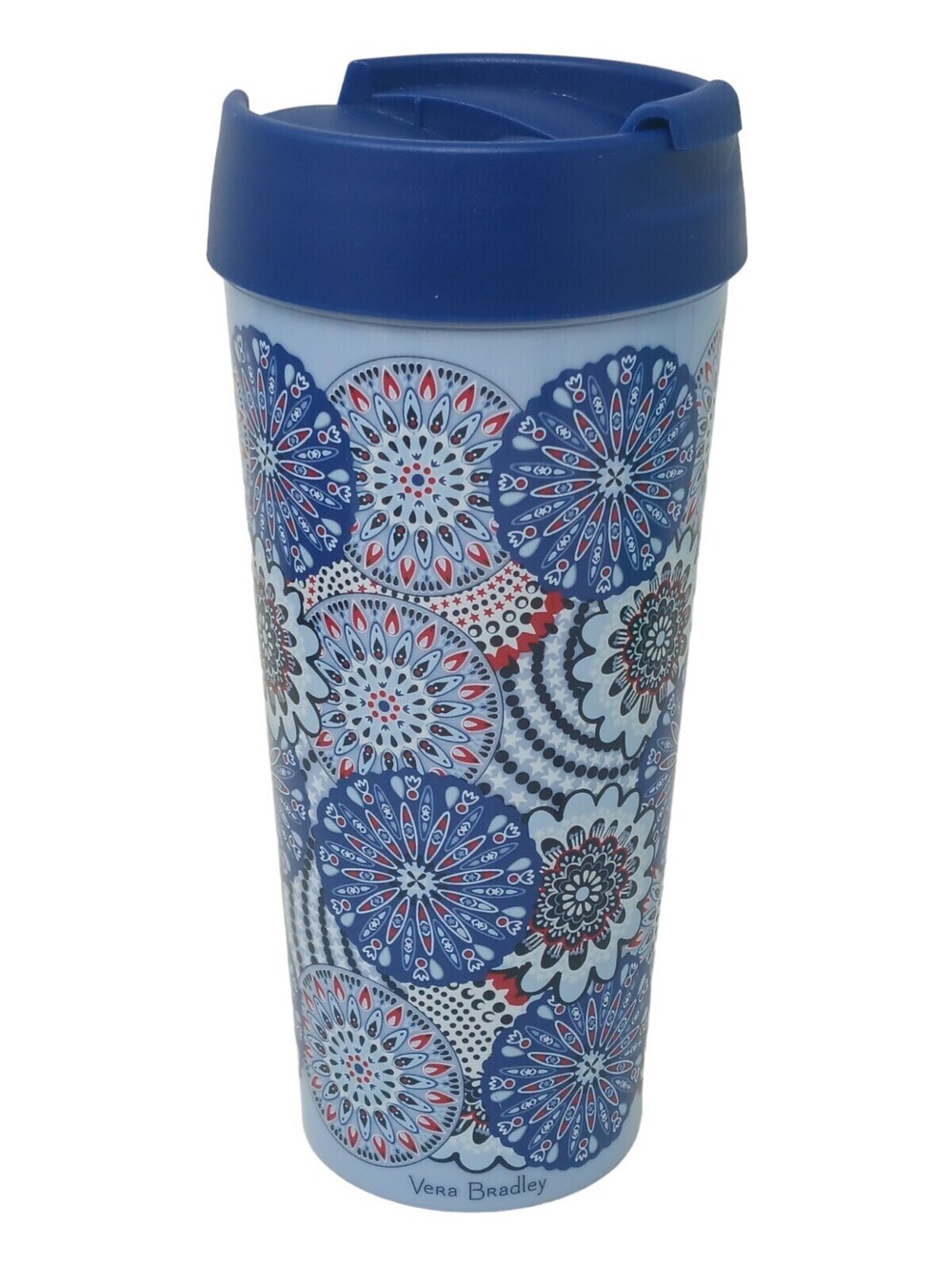 Vera Bradley Travel Mug Fireworks Paisley 16oz Blue Red White